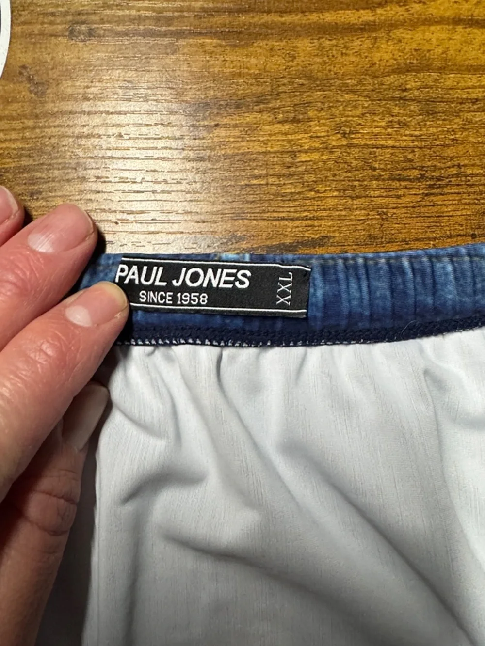 Men's Navy Denim-Print Swim Briefs with Elastic Waist - Picture 2 of 3